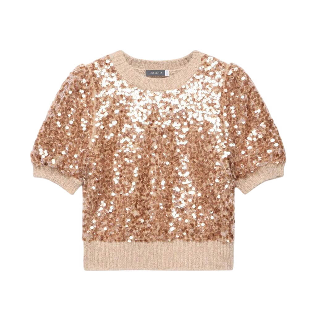 Mint Velvet Neutral Sequin Knit Top
